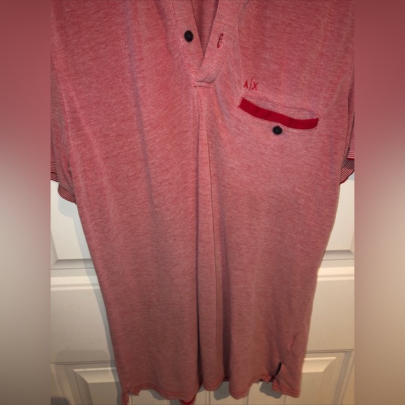 Armani Exchange Polo Shirt Red Size L Short Sleeve A/X Striped Authentic - Picture 2 of 12